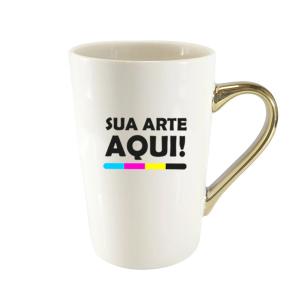 Caneca Cinica Porcela Alça Ouro 400ml      